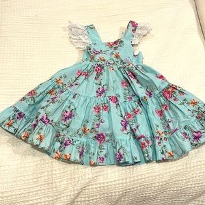 Eleanor Rose - Size 4-5 - Turquoise Flower Dress